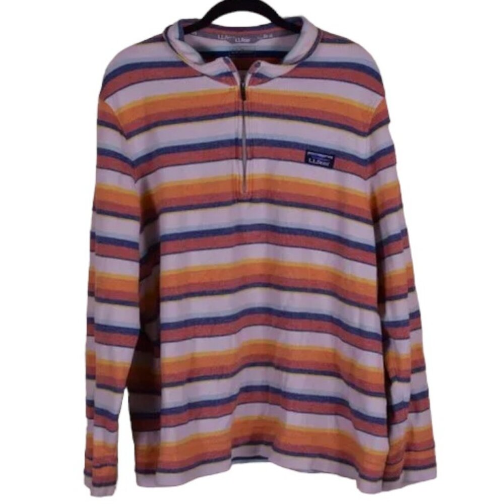L.L. Bean Men's Cotton 1/4 Zip Traditional Fit Striped Pullover Shirt - Size XXL